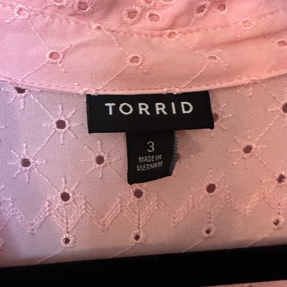 Torrid Pink Eyelet Button Down Blouse - Picture 3 of 5